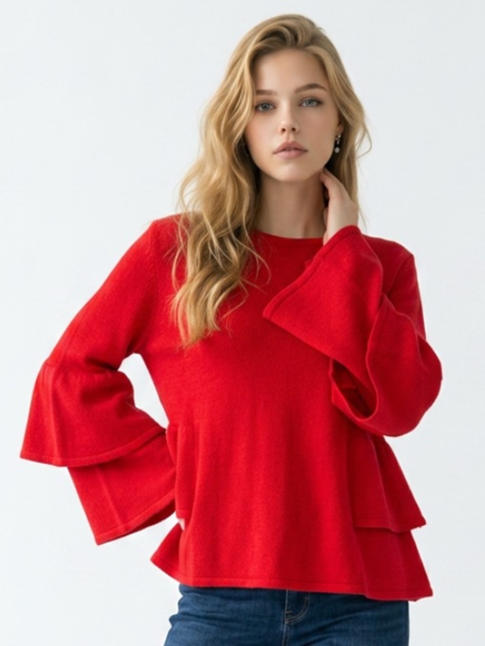 SAIL TO SABLE STS Sweater Pullover Red Cashmere Wool Bell Sleeves Medium